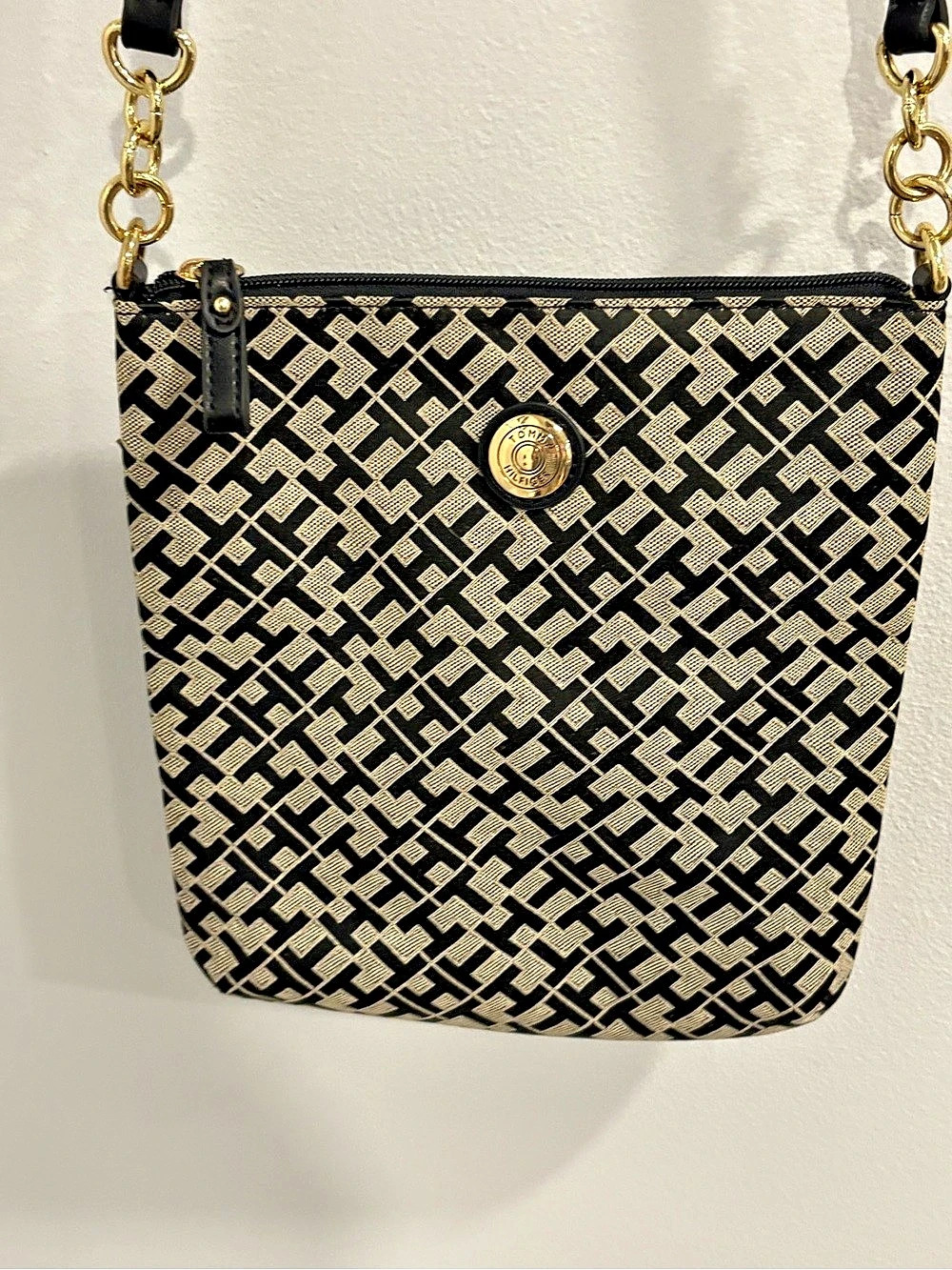 Tommy Hilfiger Monogram Jacquard Crossbody Bag Black & Gold